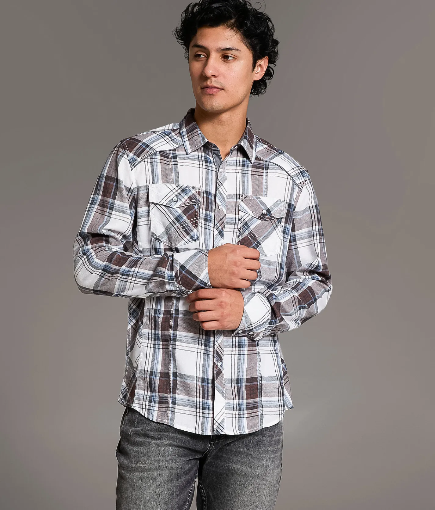 Tops | BKE Plaid Athletic Shirt White Brown Blue