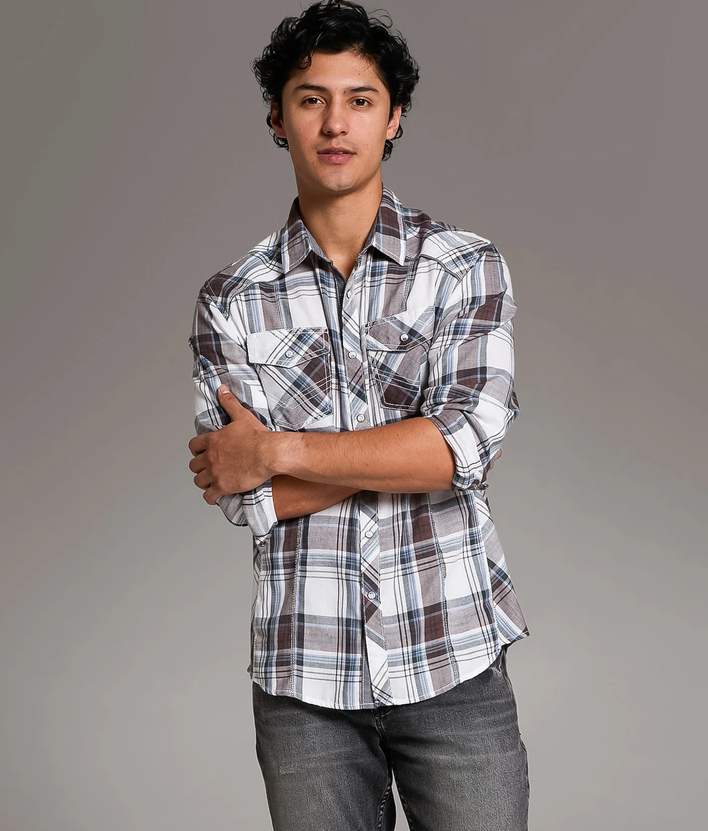 Tops | BKE Plaid Athletic Shirt White Brown Blue