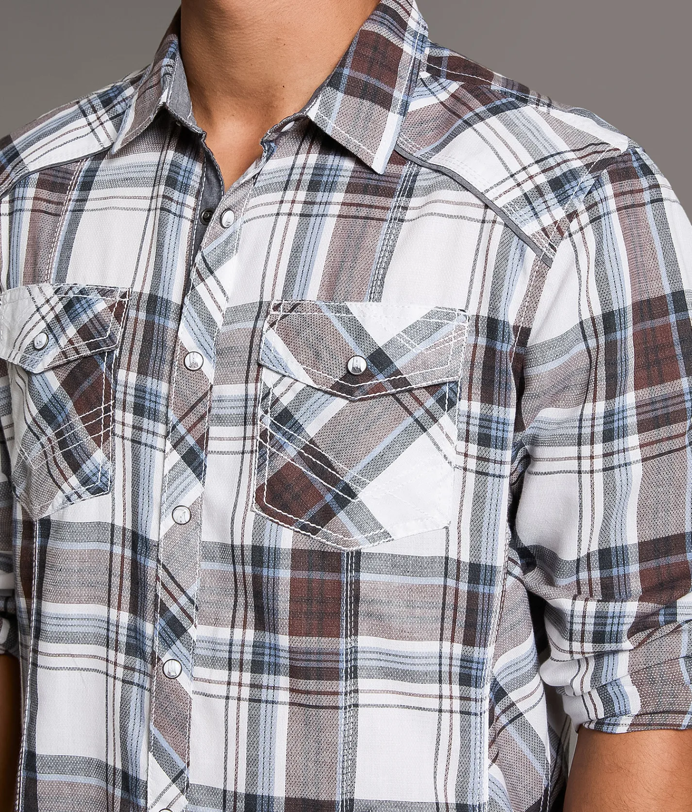 Tops | BKE Plaid Athletic Shirt White Brown Blue