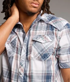 BKE Plaid Athletic Shirt White Blue Red