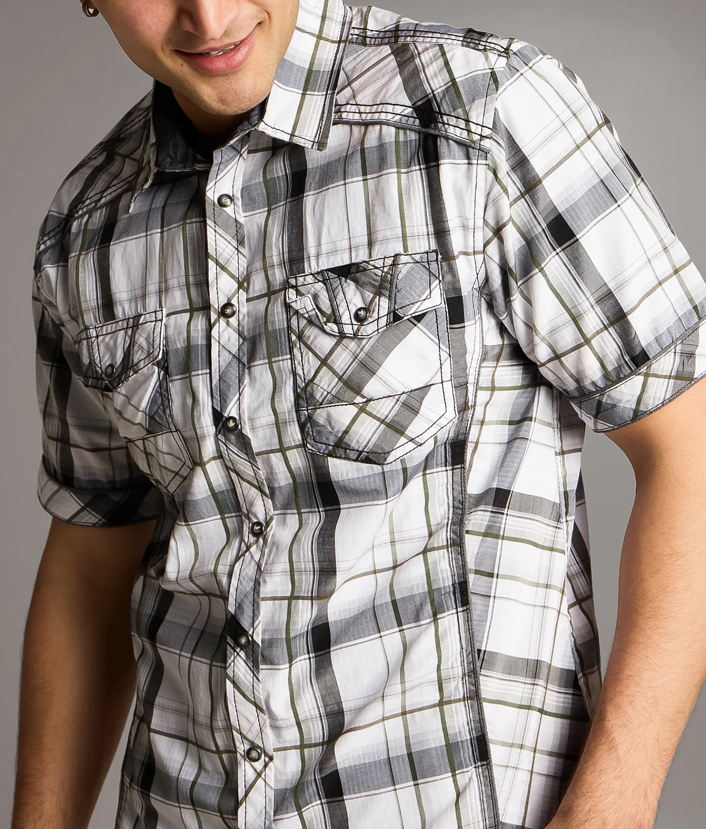 Tops | BKE Plaid Athletic Shirt White Grey
