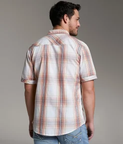 BKE Plaid Athletic Shirt White Coral Online