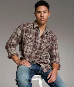 Tops | BKE Plaid Athletic Shirt Tan Burgundy