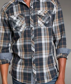 BKE Plaid Athletic Shirt Black Brown White Sale