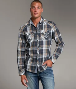 BKE Plaid Athletic Shirt Black Brown White Sale