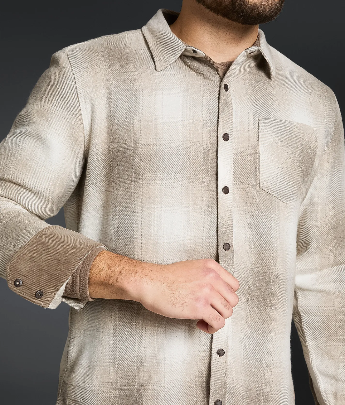 Tops | Outpost Makers Plaid Athletic Shirt Brown Cream