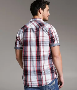 BKE Plaid Athletic Shirt White Black Red New