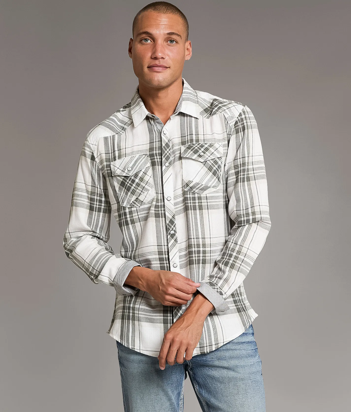 BKE Plaid Athletic Shirt White Olive New