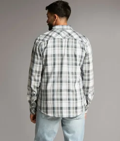 BKE Plaid Athletic Shirt White Grey Blue Outlet
