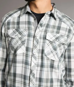 BKE Plaid Athletic Shirt White Grey Blue Outlet