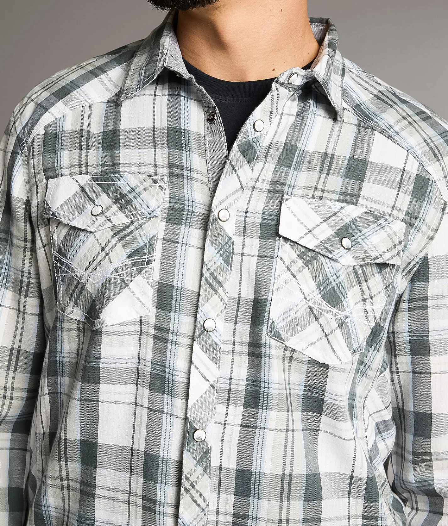 BKE Plaid Athletic Shirt White Grey Blue Outlet