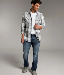 BKE Plaid Athletic Shirt Grey Green Sale