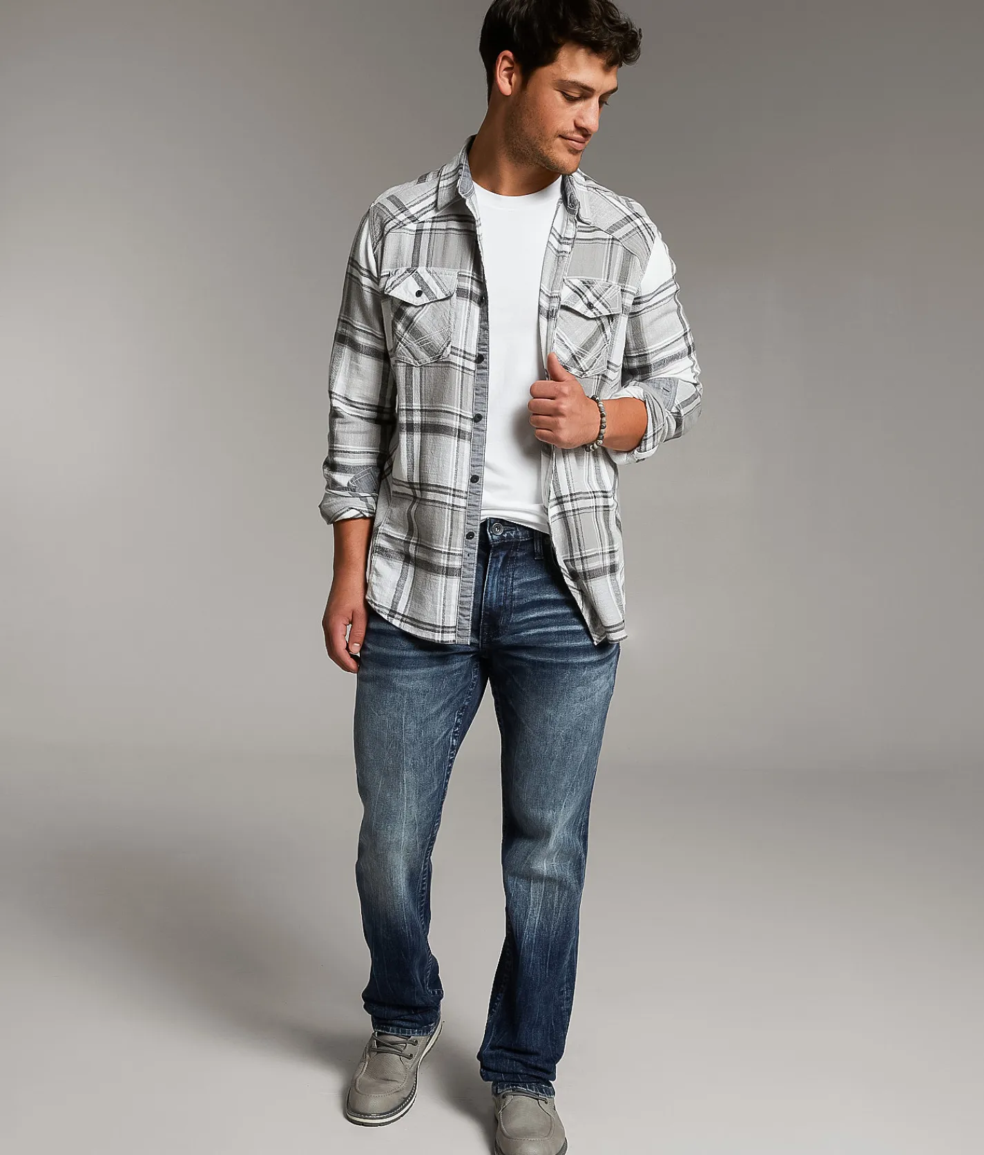 BKE Plaid Athletic Shirt Grey Green Sale