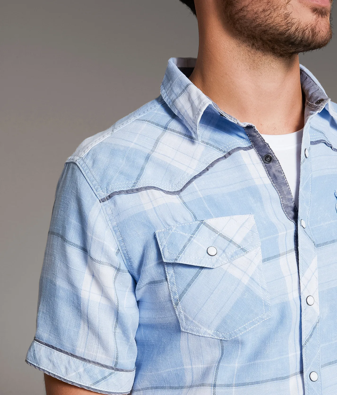 BKE Vintage Plaid Athletic Shirt Sky Blue White