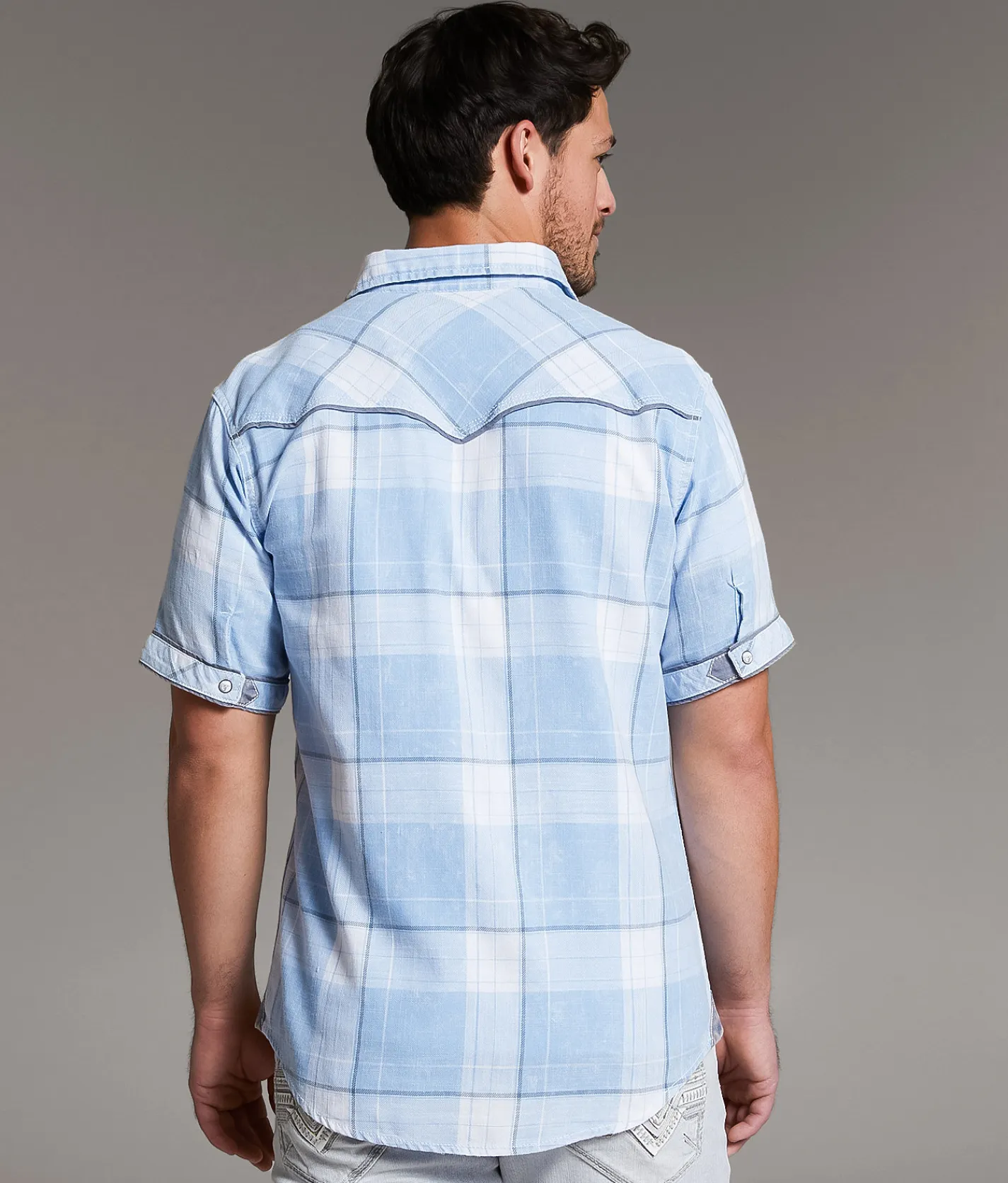 BKE Vintage Plaid Athletic Shirt Sky Blue White