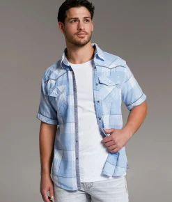 BKE Vintage Plaid Athletic Shirt Sky Blue White