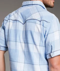BKE Vintage Plaid Athletic Shirt Sky Blue White