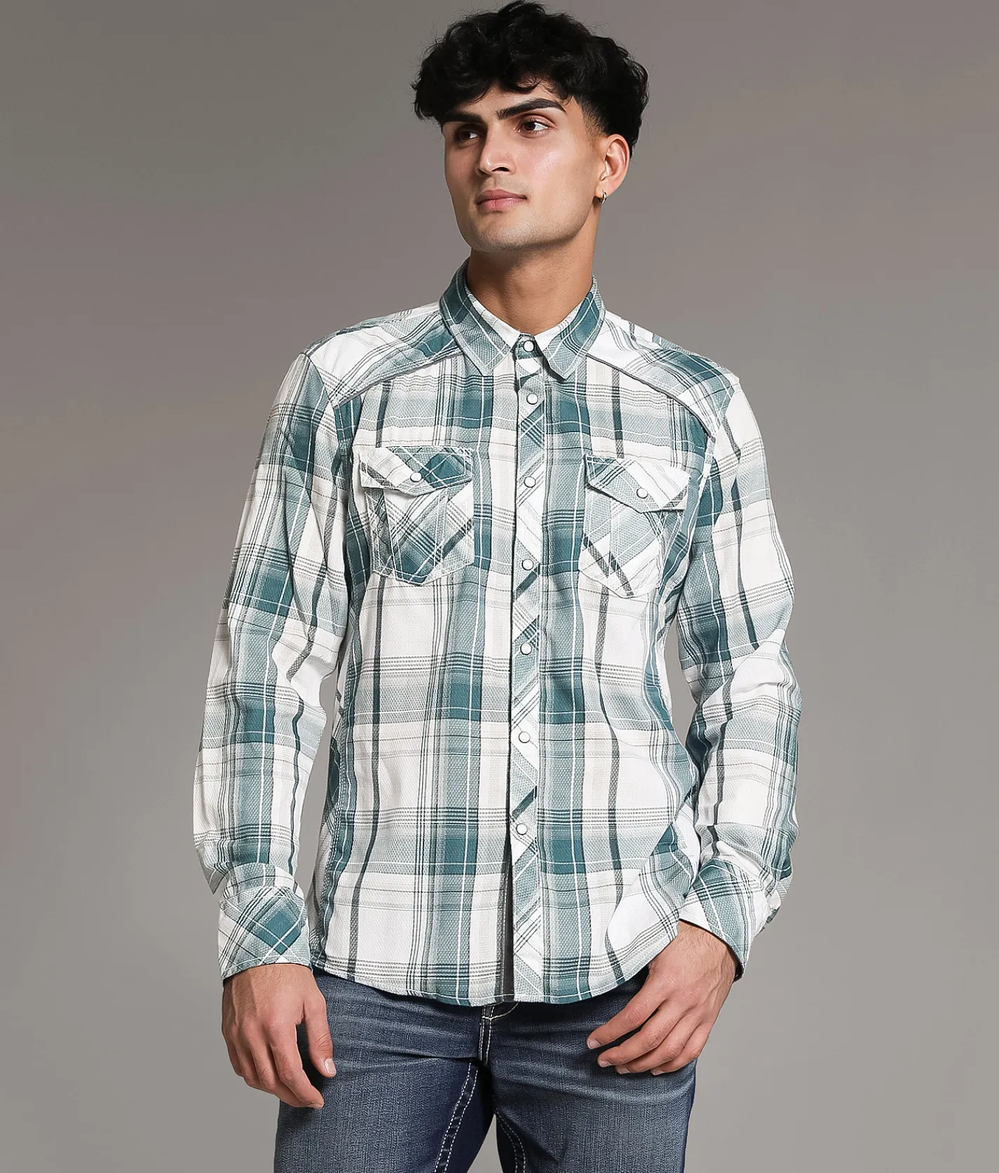 Tops | BKE Plaid Athletic Shirt White Teal