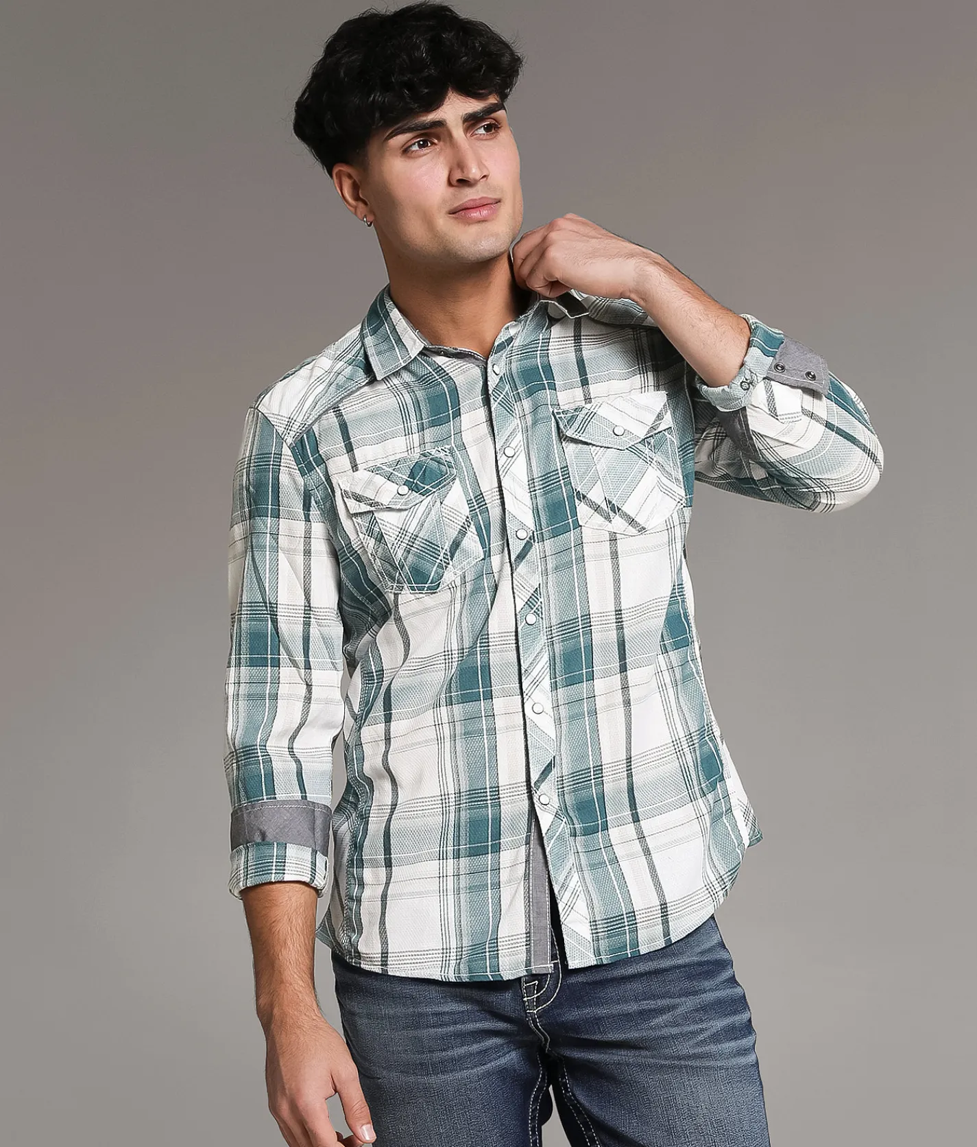 Tops | BKE Plaid Athletic Shirt White Teal
