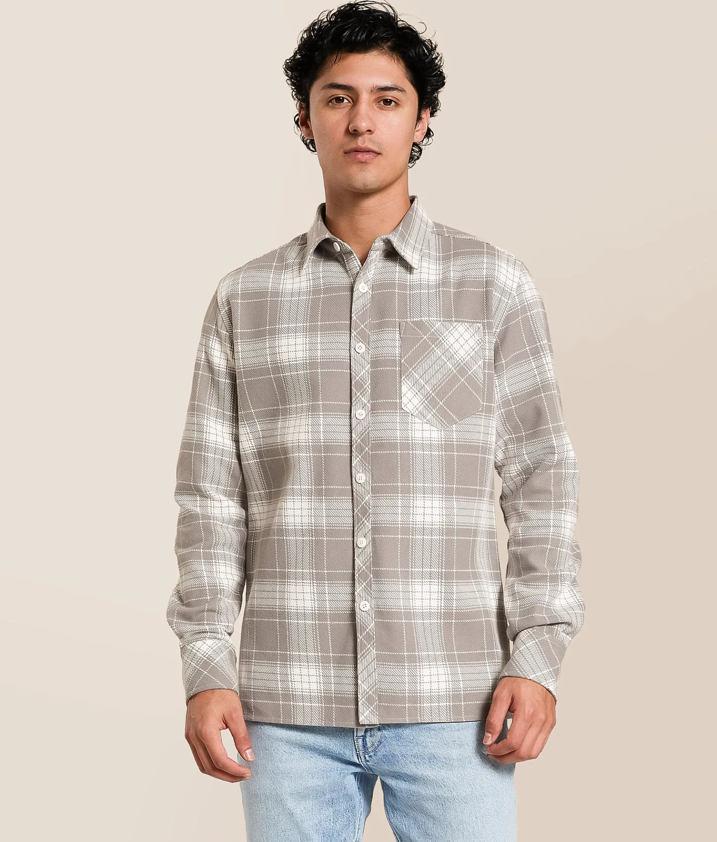 Tops | Departwest Plaid Athletic Shirt Off White Grey