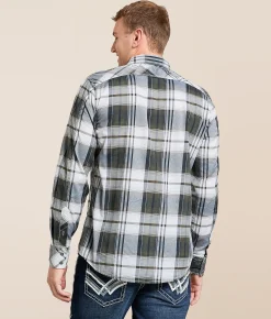 Tops | Buckle Black Plaid Athletic Stretch Shirt White Grey