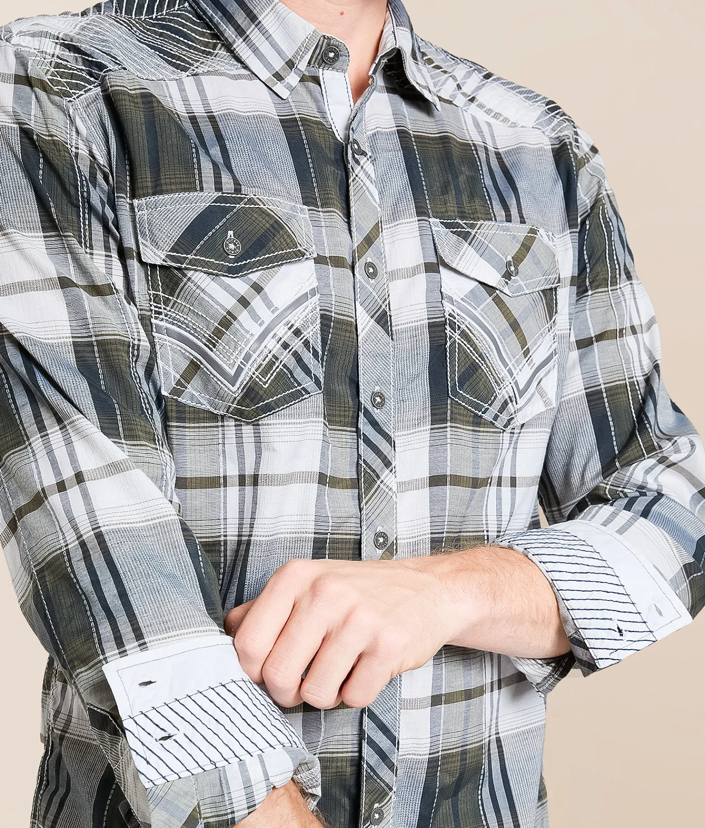 Tops | Buckle Black Plaid Athletic Stretch Shirt White Grey
