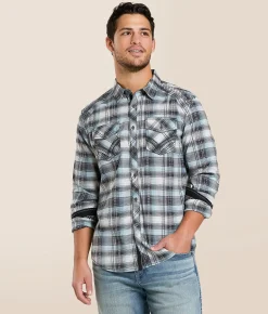 Tops | Buckle Black Plaid Athletic Stretch Shirt White Blue Black