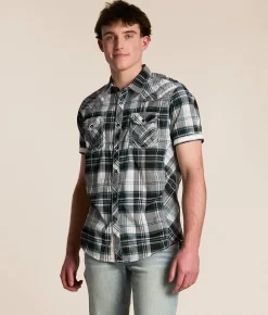 Tops | Buckle Black Plaid Athletic Stretch Shirt White Black Blue