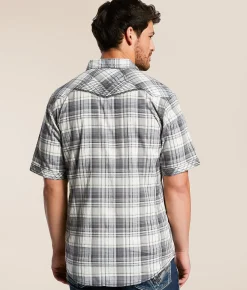 Tops | Buckle Black Plaid Athletic Stretch Shirt Grey White