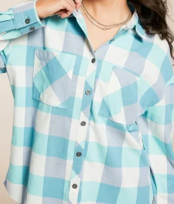 Modish Rebel Plaid Boyfriend Shirt Blue Multi Discount