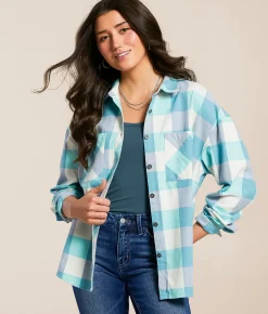 Modish Rebel Plaid Boyfriend Shirt Blue Multi Discount