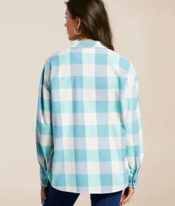 Modish Rebel Plaid Boyfriend Shirt Blue Multi Discount