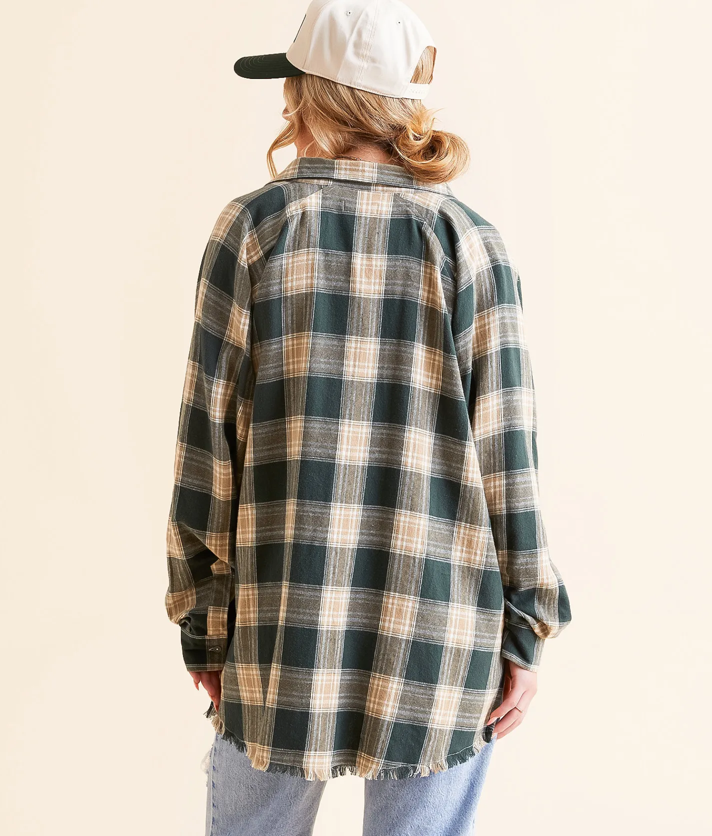 Tops | Gilded Intent Plaid Boyfriend Shirt Tan Forest Green