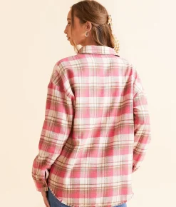 Modish Rebel Plaid Boyfriend Shirt Pink Multi Best