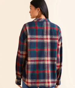 Modish Rebel Plaid Boyfriend Shirt Navy Multi Discount