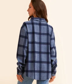 BKE Plaid Boyfriend Shirt Grey Navy Online