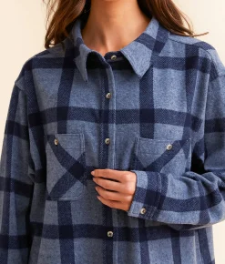 BKE Plaid Boyfriend Shirt Grey Navy Online