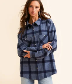 BKE Plaid Boyfriend Shirt Grey Navy Online