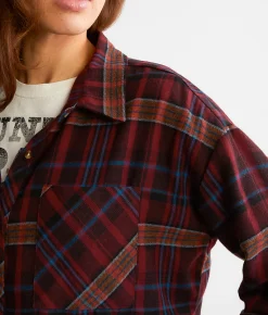 BKE Plaid Boyfriend Shirt Burgundy Discount
