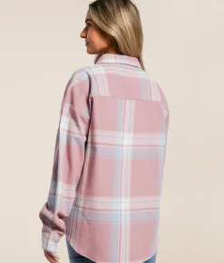 Modish Rebel Plaid Boyfriend Shirt Mauve Discount
