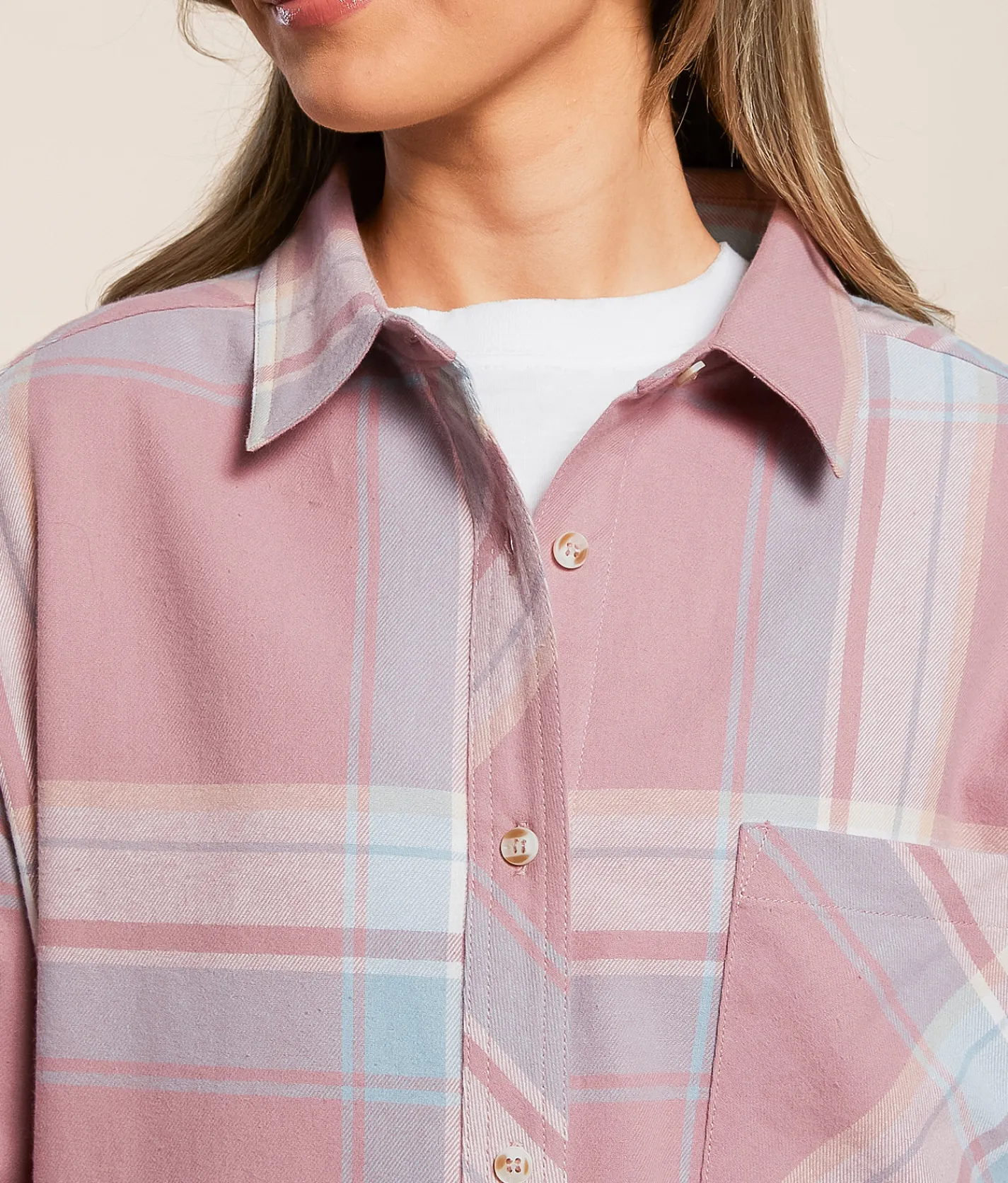 Modish Rebel Plaid Boyfriend Shirt Mauve Discount