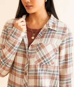 BKE Plaid Eased Flannel Shirt Cream Navy