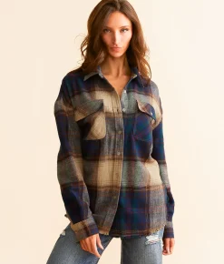 BKE Plaid Flannel Boyfriend Shirt Navy Multi New