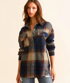 BKE Plaid Flannel Boyfriend Shirt Navy Multi New