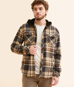 Coats & Jackets | Departwest Plaid Fleece Hooded Shacket Black Khaki