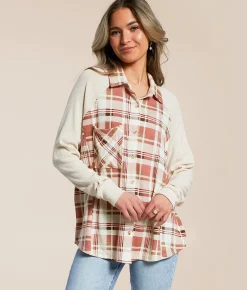 Tops | Modish Rebel Plaid Knit Shirt Cream Multi