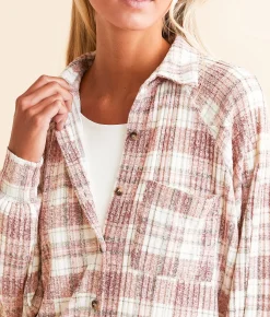 Tops | Modish Rebel Plaid Knit Shirt Taupe Multi