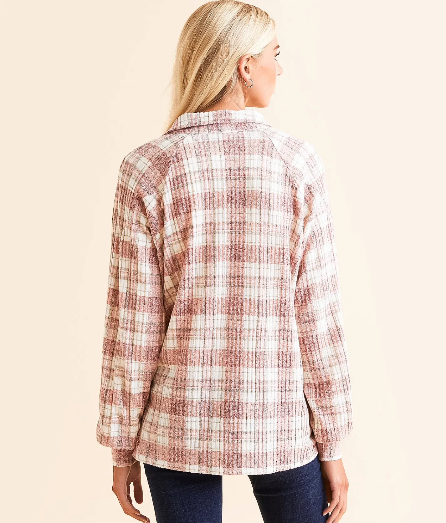 Tops | Modish Rebel Plaid Knit Shirt Taupe Multi