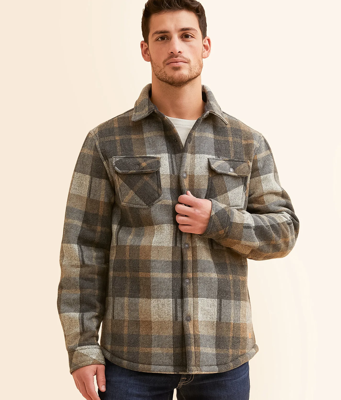 Coats & Jackets | Outpost Makers Plaid Shacket Dark Grey Tan