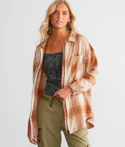 BKE Plaid Shacket Rust Best